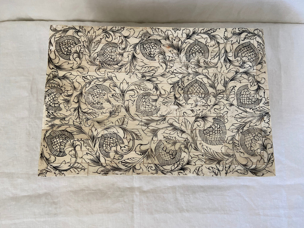 Black and White Floral Print on Ivory Box