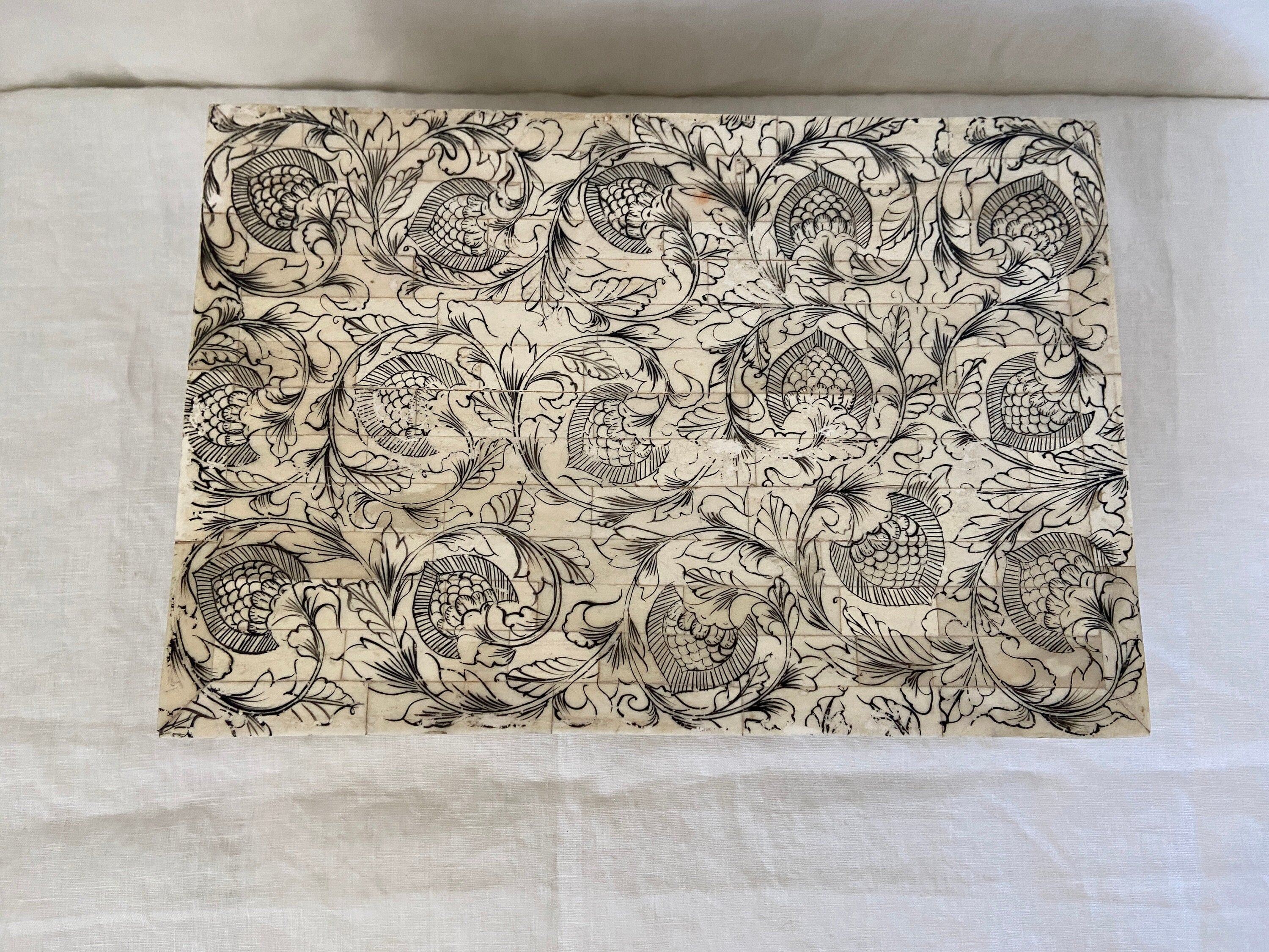 Black and White Floral Print on Ivory Box