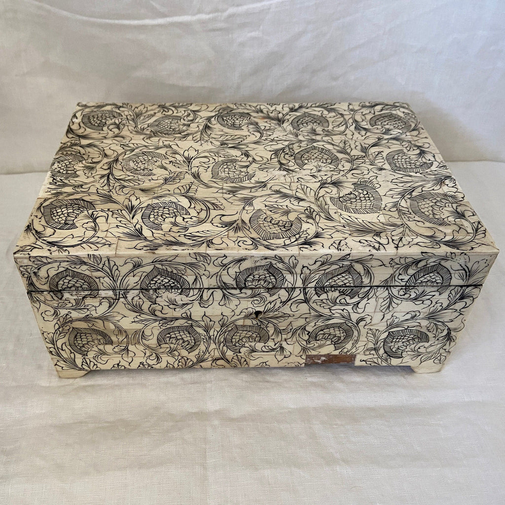 Black and White Floral Print on Ivory Box