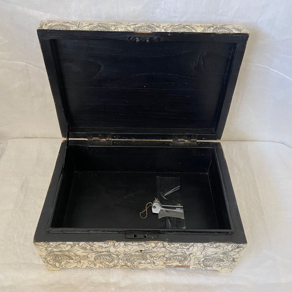 Black and White Floral Print on Ivory Box