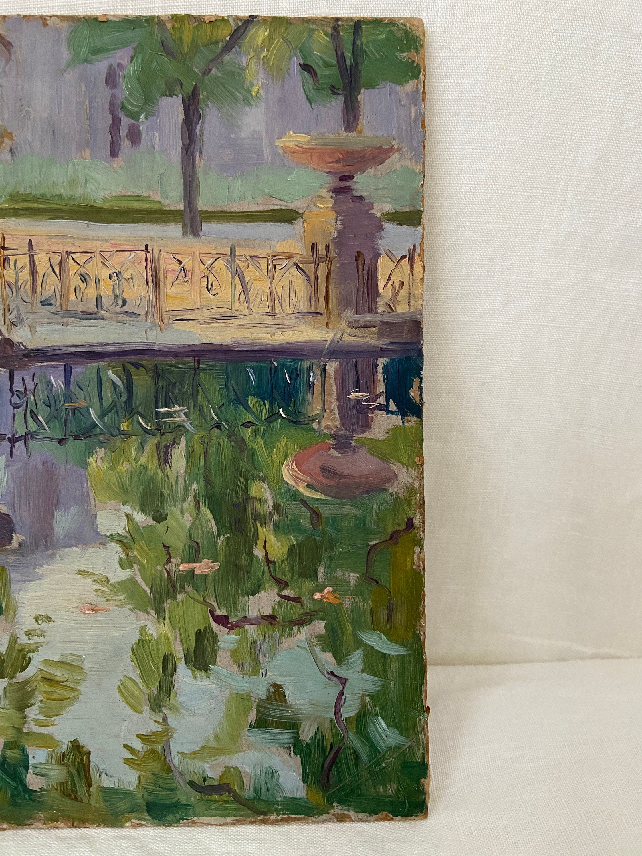 Vintage garden/park oil painting