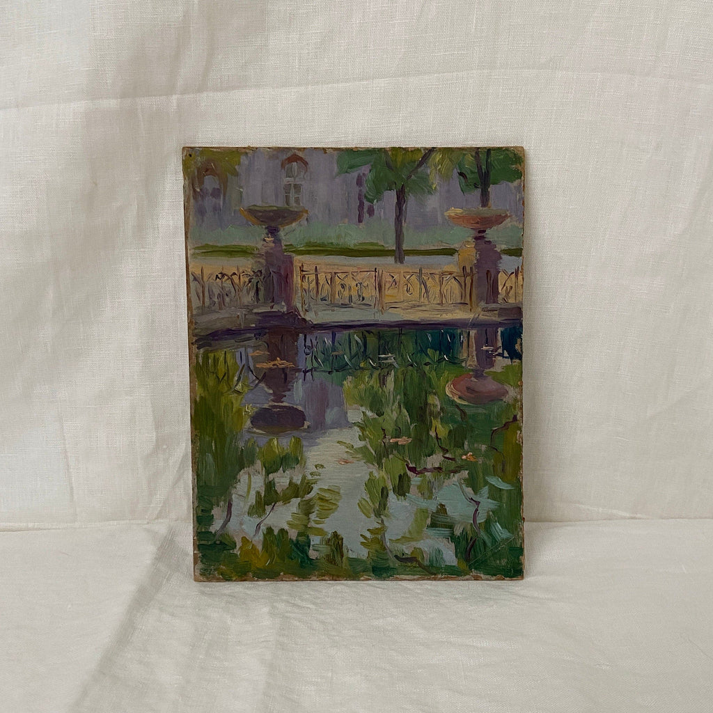 Vintage garden/park oil painting