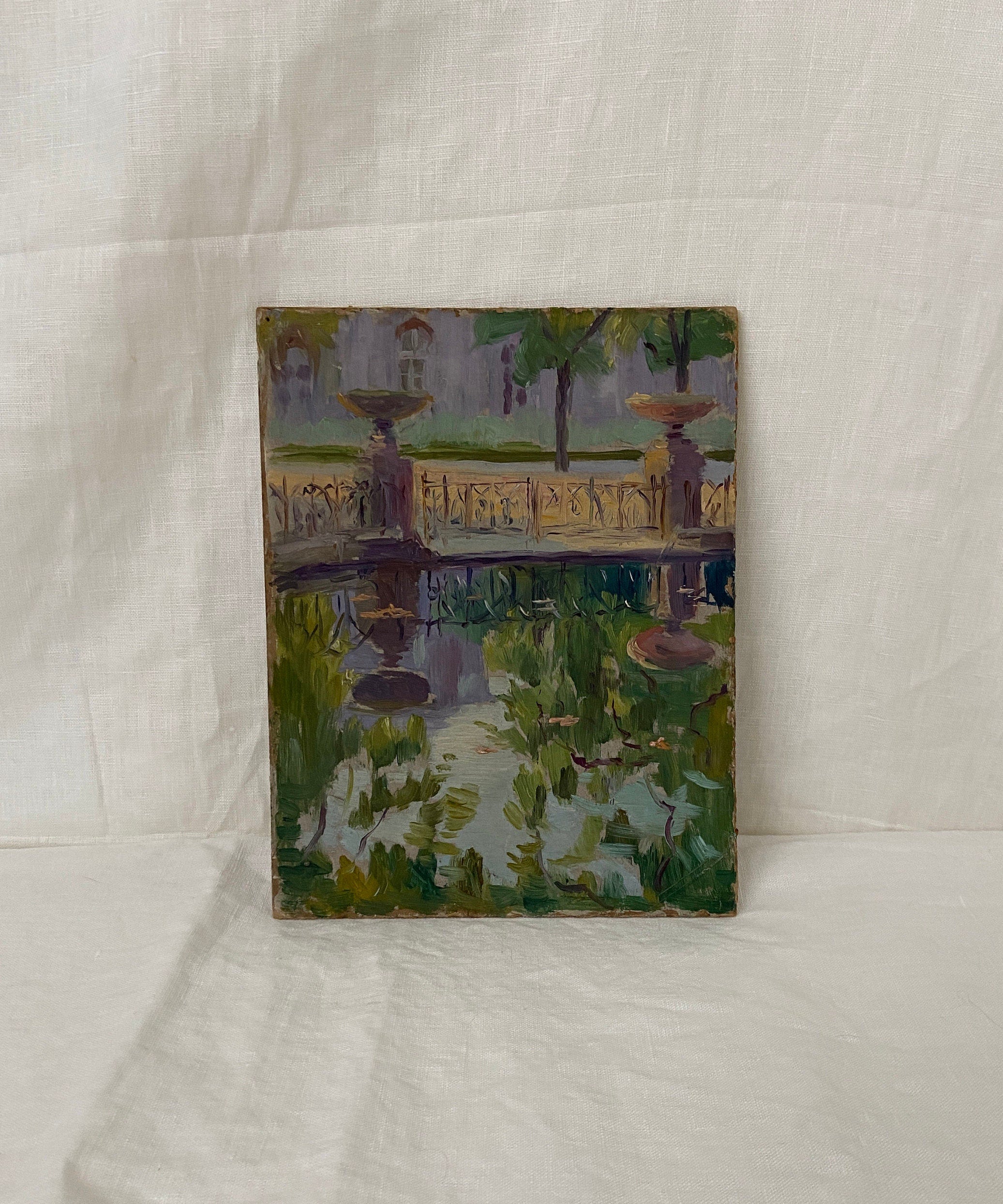 Vintage garden/park oil painting