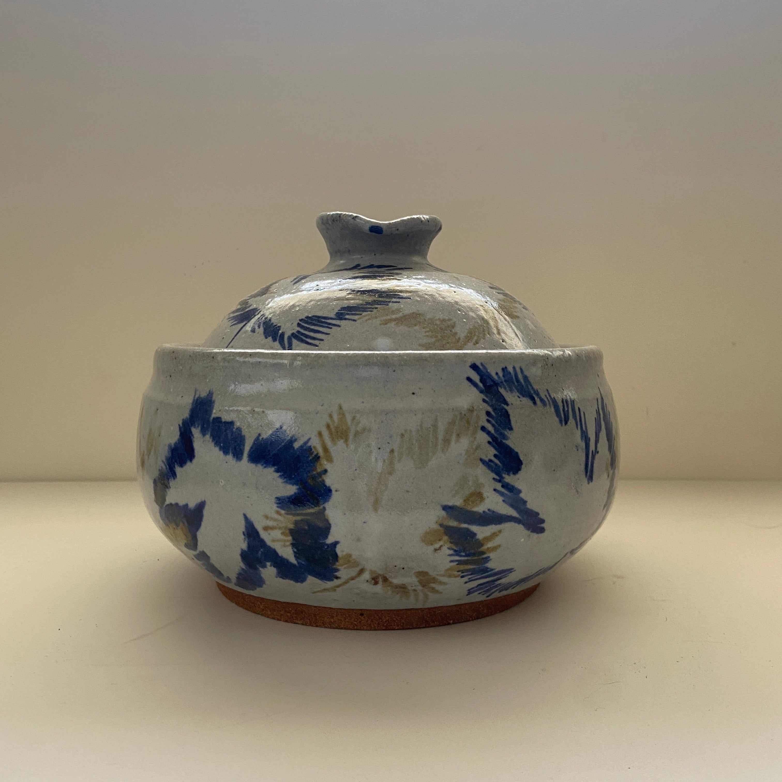 Ceramic Crock with Painted Leaves