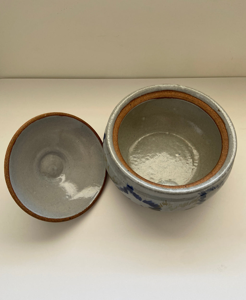 Ceramic Crock with Painted Leaves