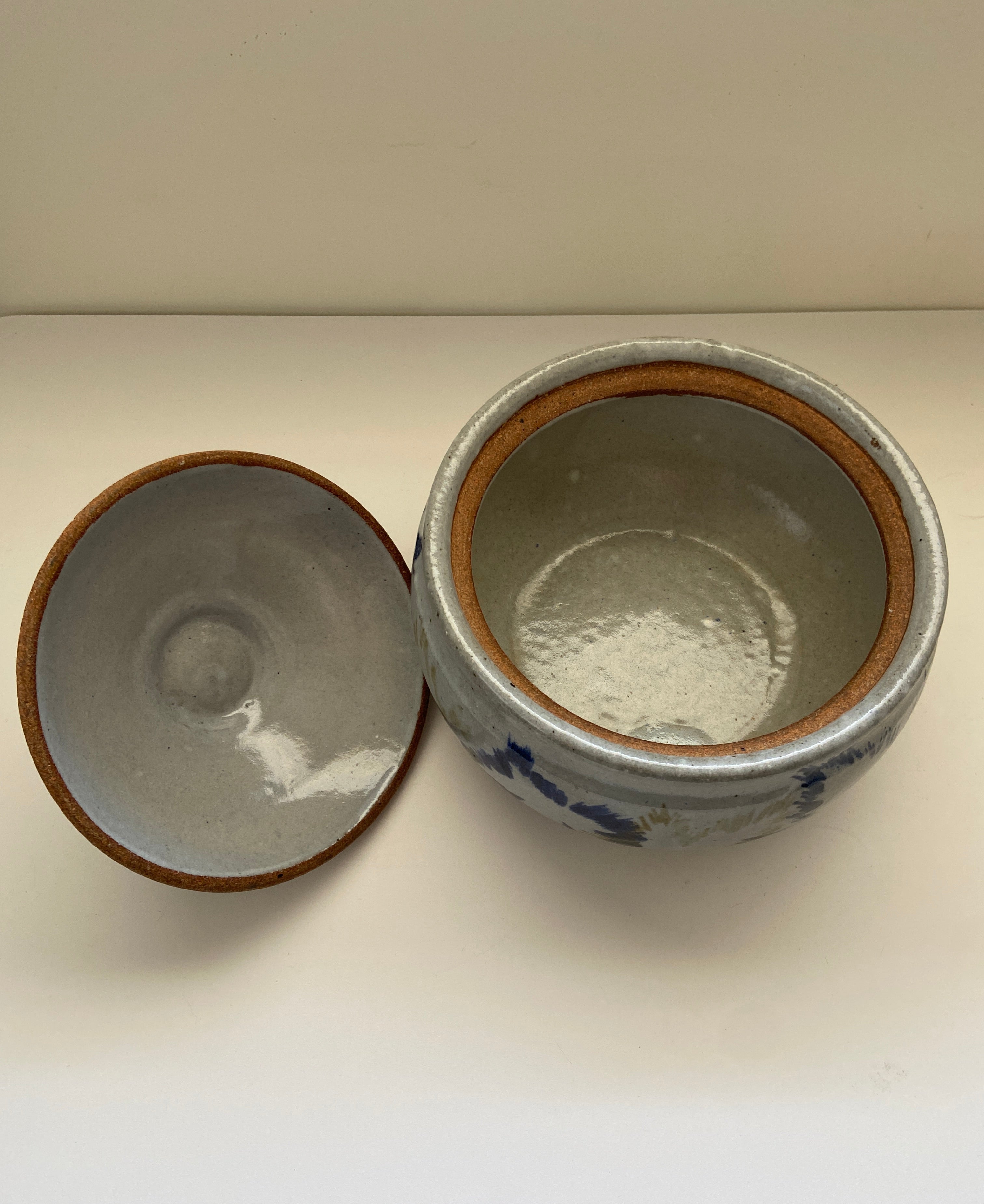 Ceramic Crock with Painted Leaves
