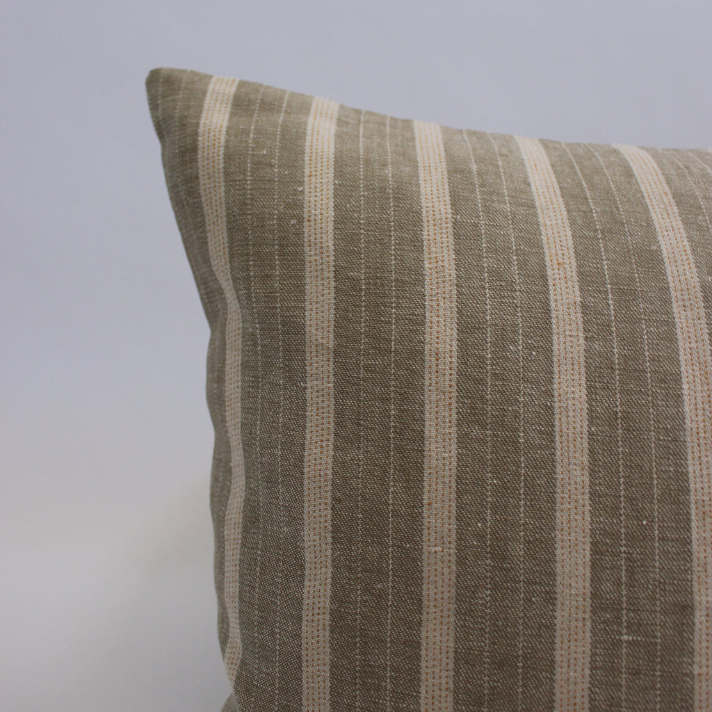 Green Striped Linen Pillow Cover