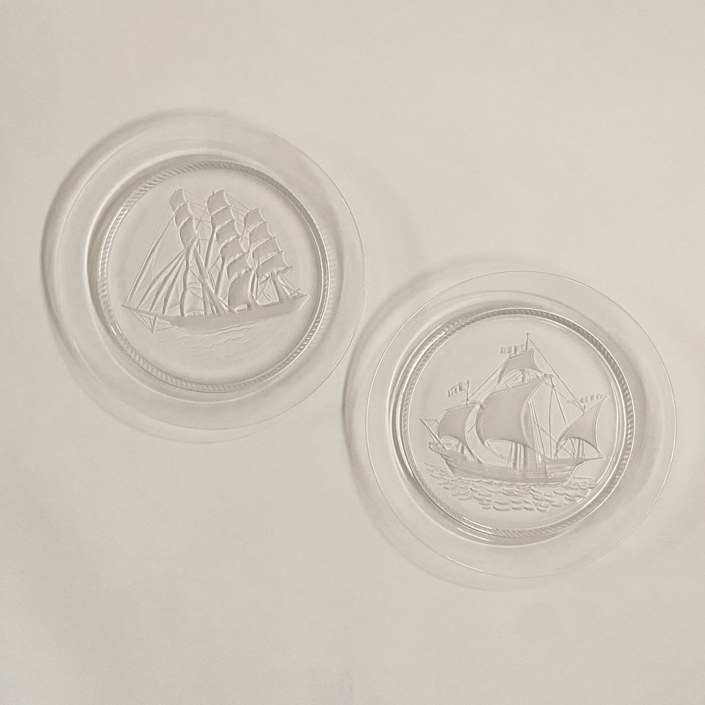 Lalique Frosted Glass Sailing Ship Plates – Set of 2
