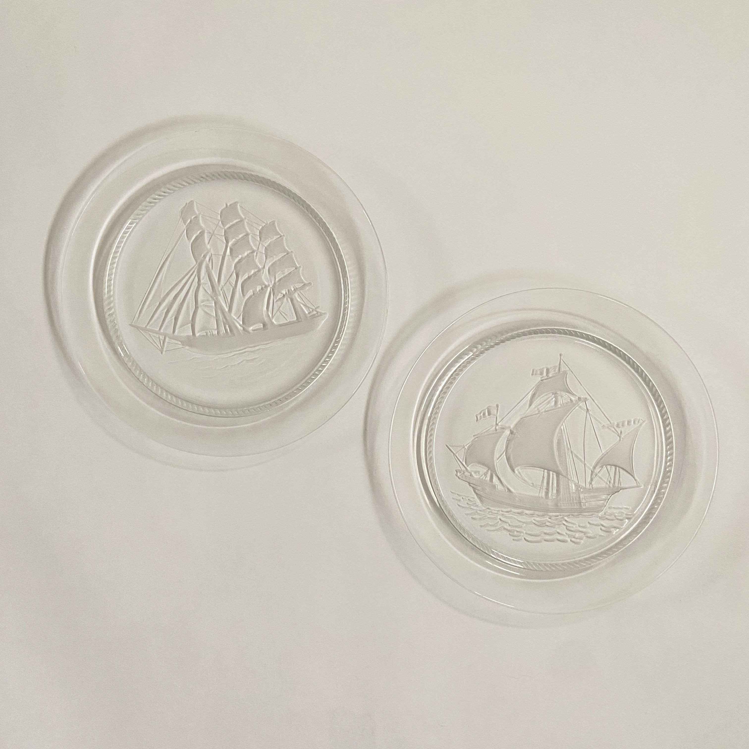 Lalique Frosted Glass Sailing Ship Plates – Set of 2