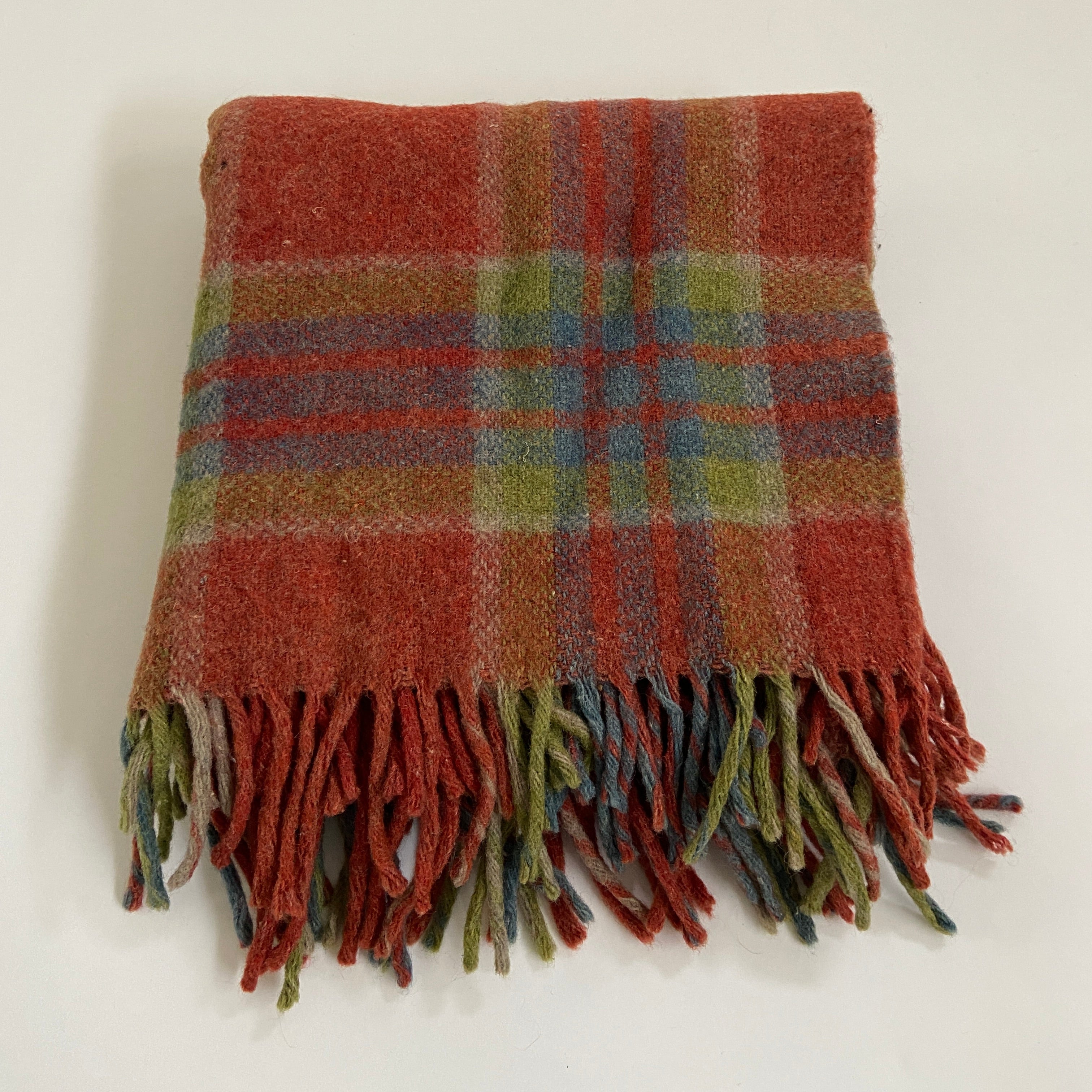 Plaid Wool Throw Blanket with Fringe