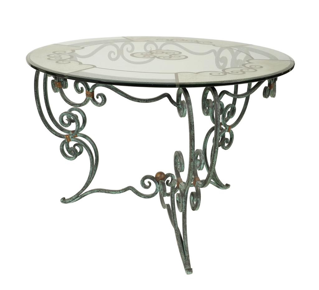 Verdigris, Glass + Mirrored Side Table With Gold Accents