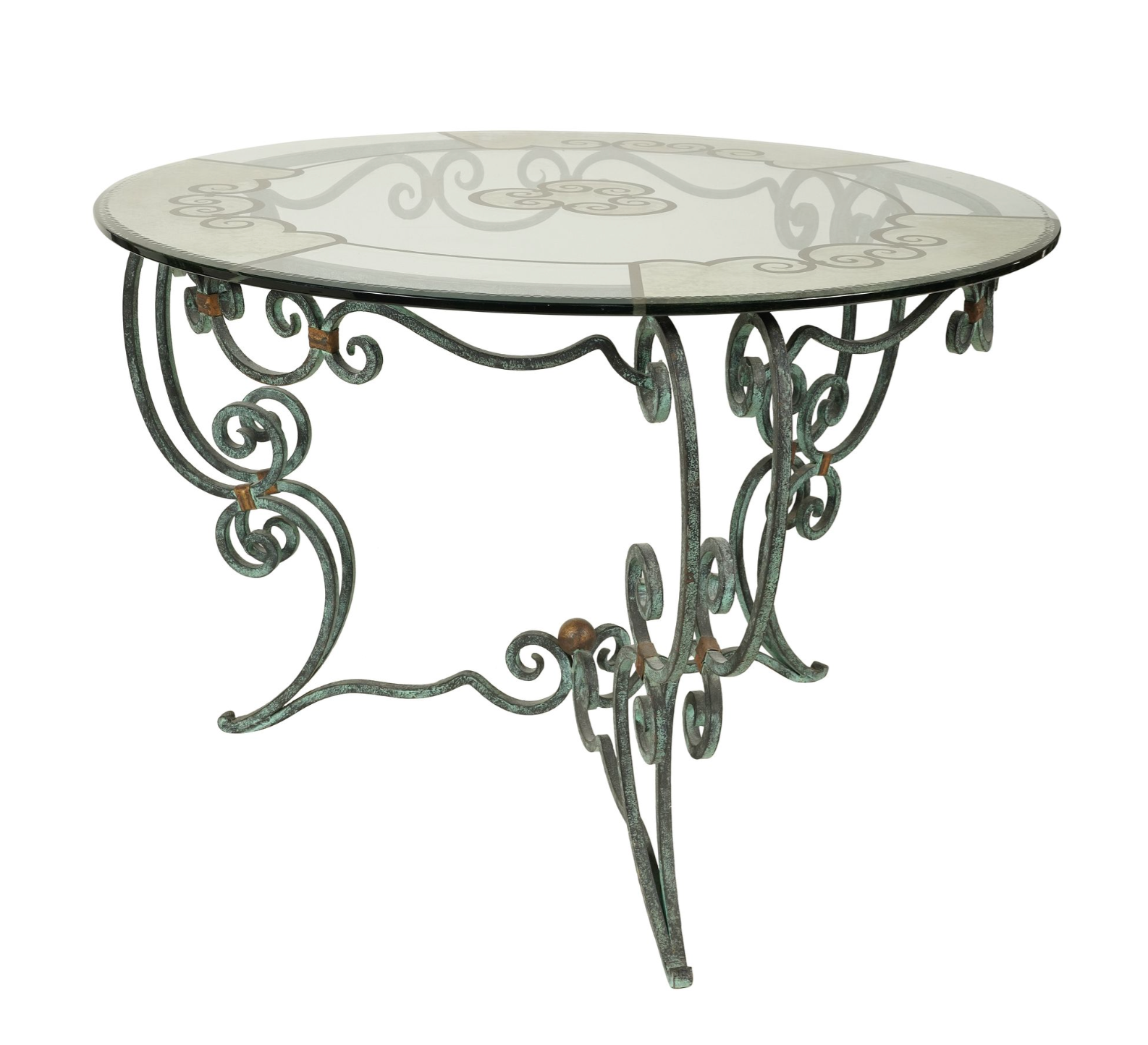 Verdigris, Glass + Mirrored Side Table With Gold Accents