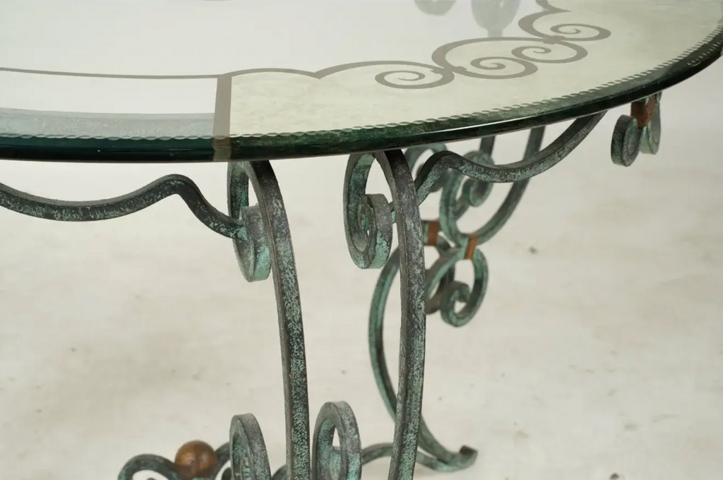 Verdigris, Glass + Mirrored Side Table With Gold Accents
