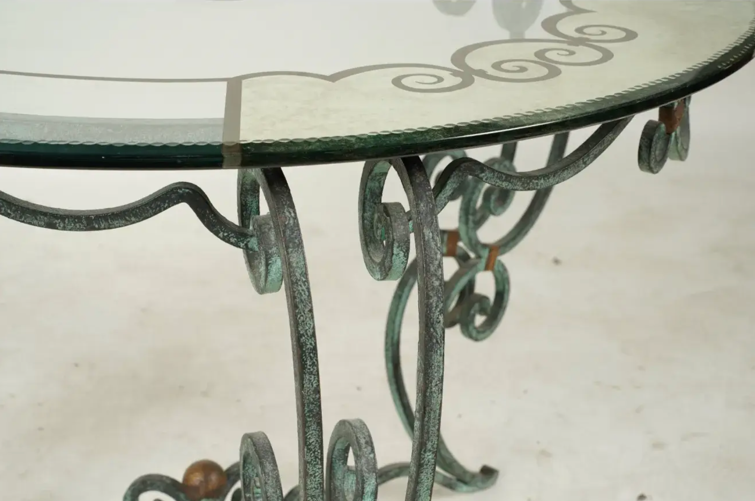 Verdigris, Glass + Mirrored Side Table With Gold Accents