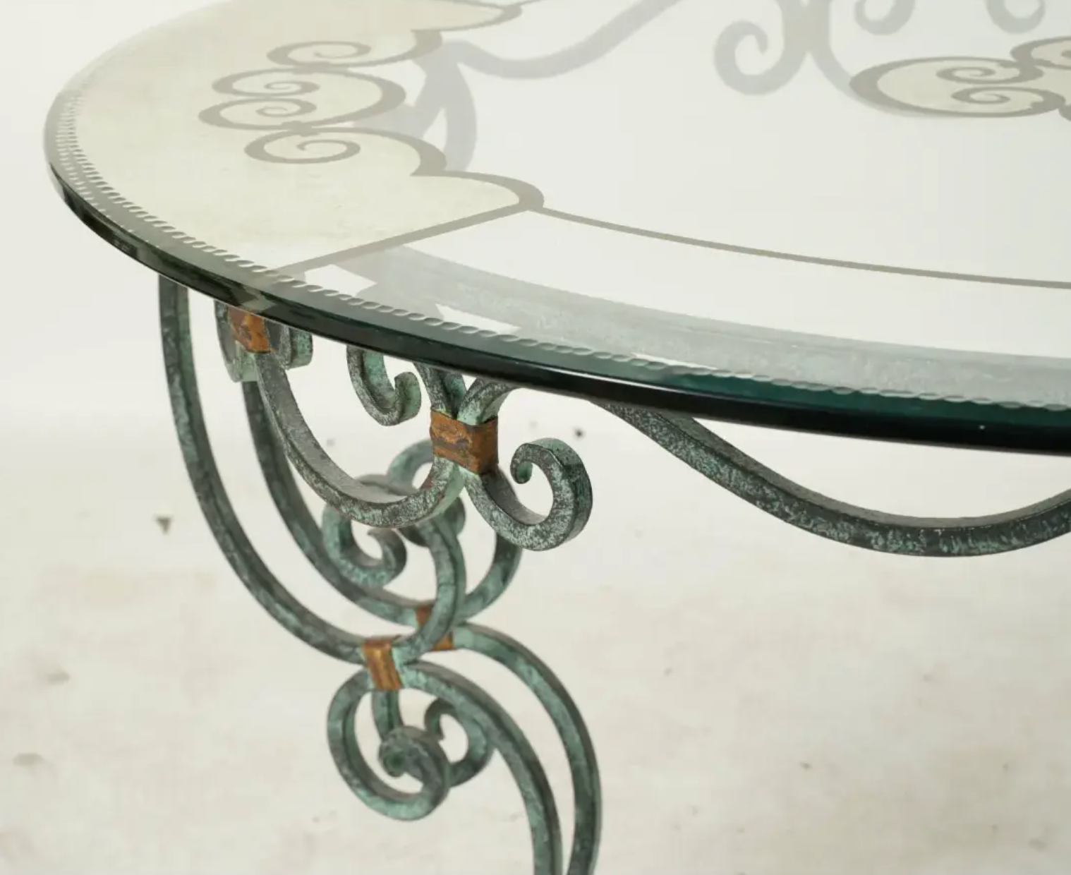 Verdigris, Glass + Mirrored Side Table With Gold Accents