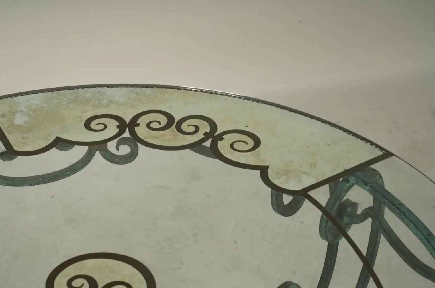 Verdigris, Glass + Mirrored Side Table With Gold Accents