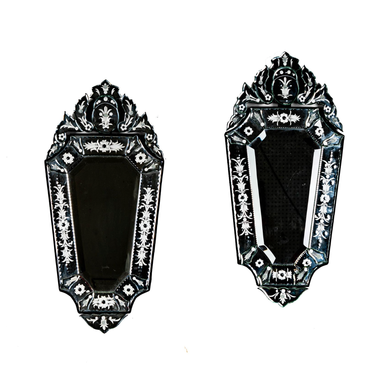 A Pair of Venetian-Style Etched Glass Mirrors
