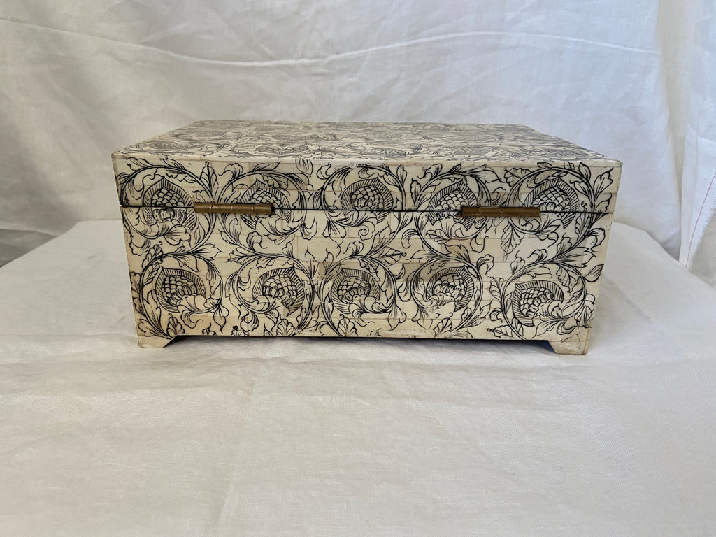 Black and White Floral Print on Ivory Box