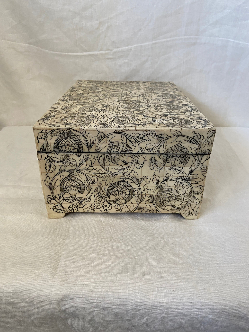 Black and White Floral Print on Ivory Box