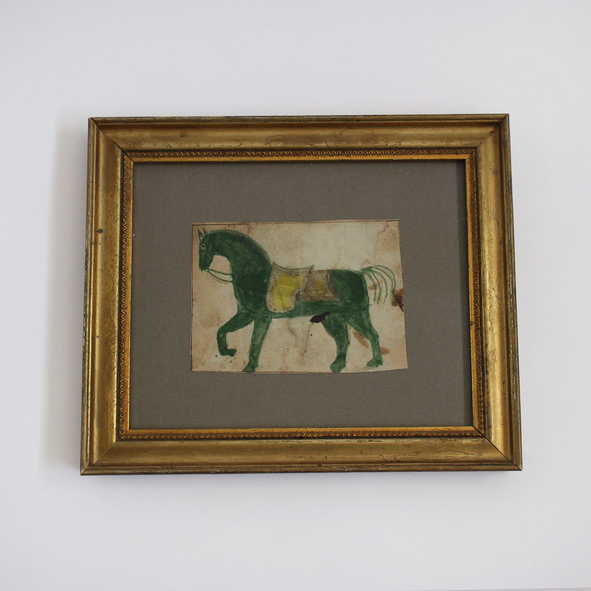 Antique Watercolor of a Green Horse