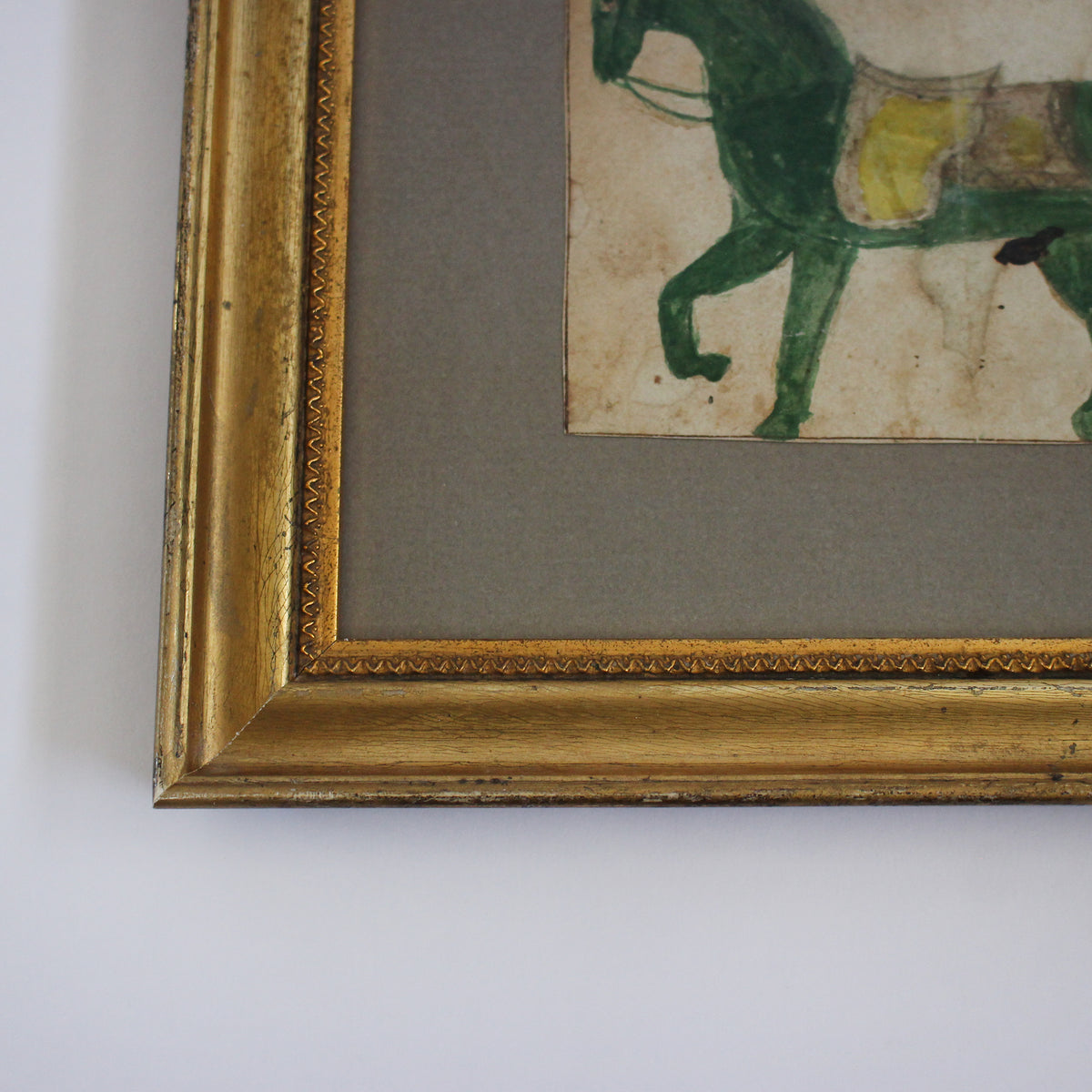 Antique Watercolor of a Green Horse